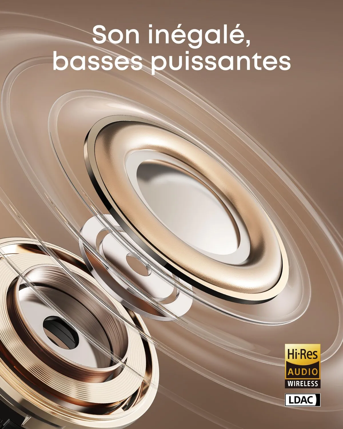 Soundcore AeroClip écouteurs ouverts champagne clip