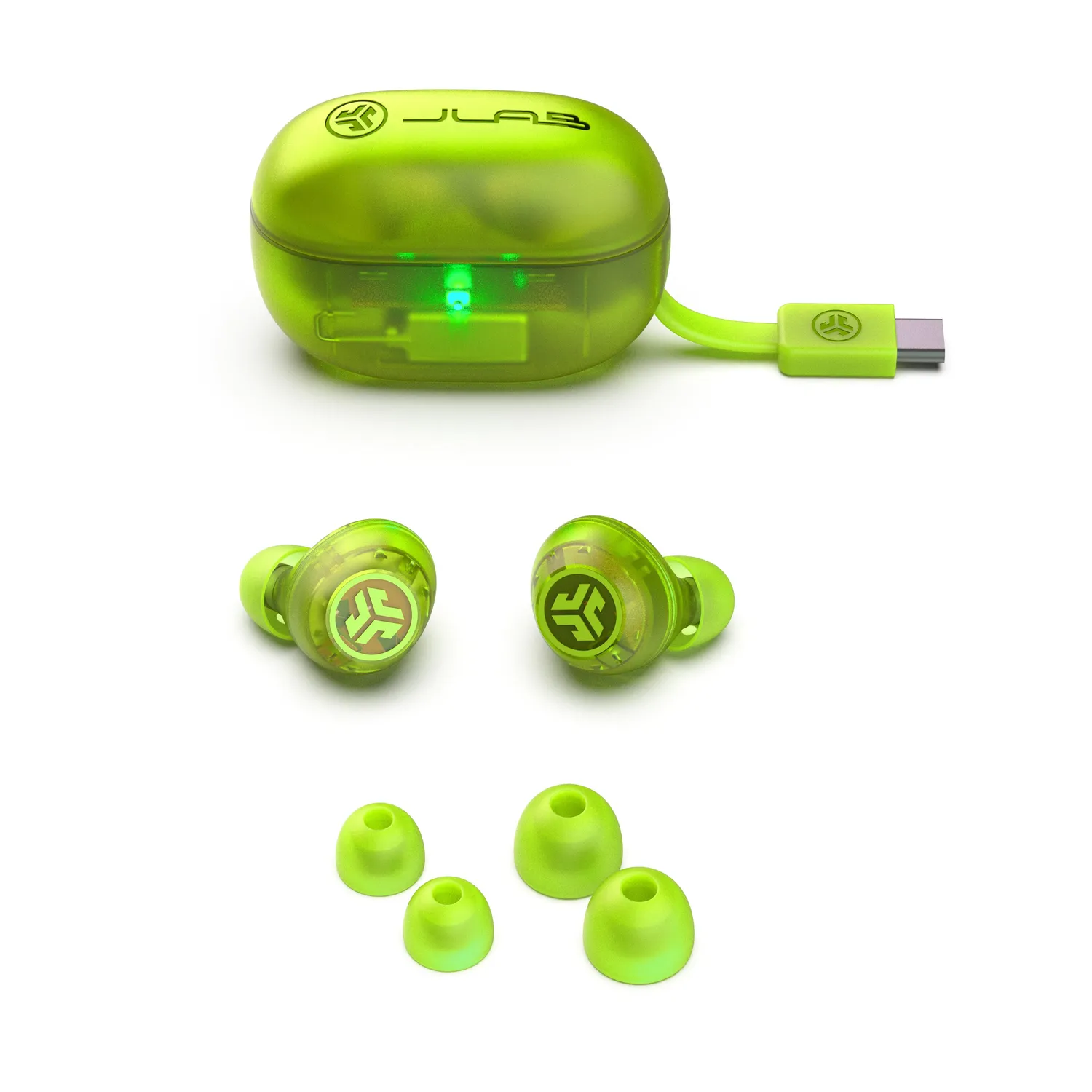 JLab Go Pop ANC écouteurs sans fil vert néon transparent