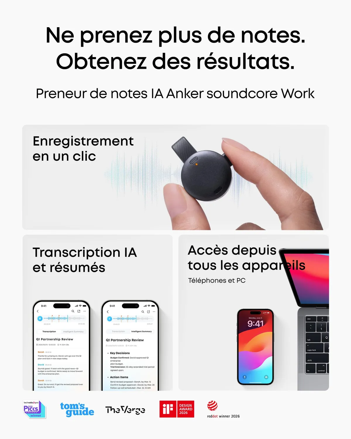 soundcore Work enregistreur vocal 64 Go noir minuit IA
