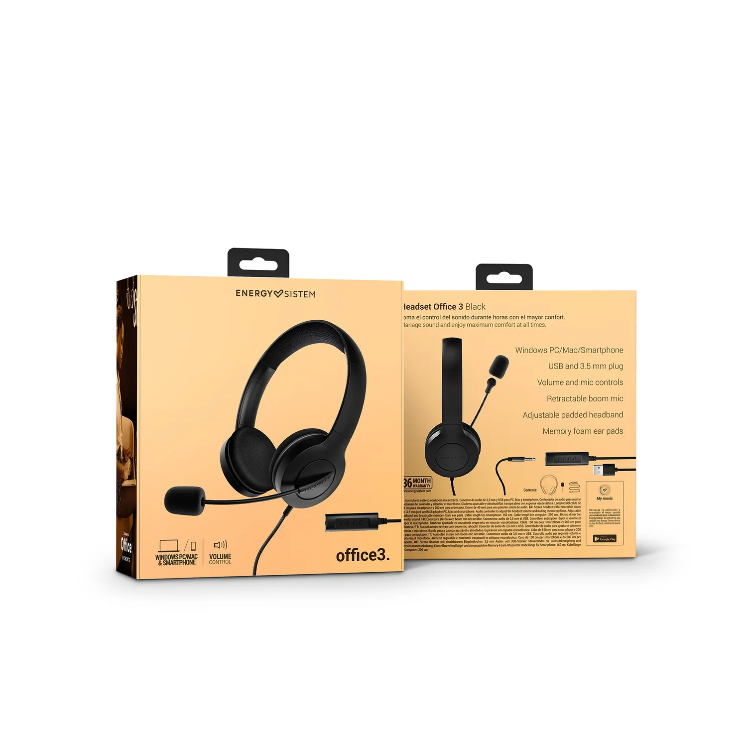 Energy Sistem Office 3 casque micro noir jack USB visio