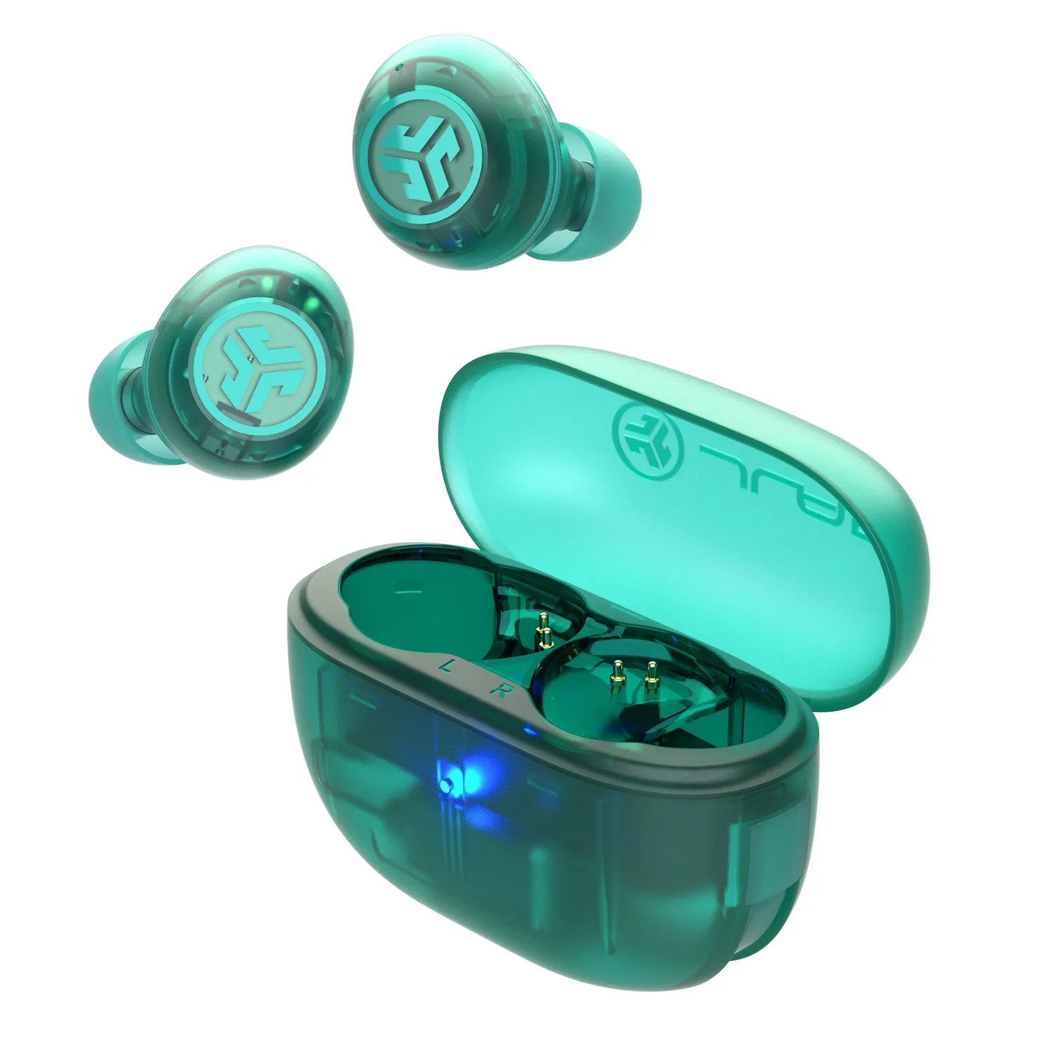 JLab GO Pop ANC ecouteurs bluetooth teal transparent