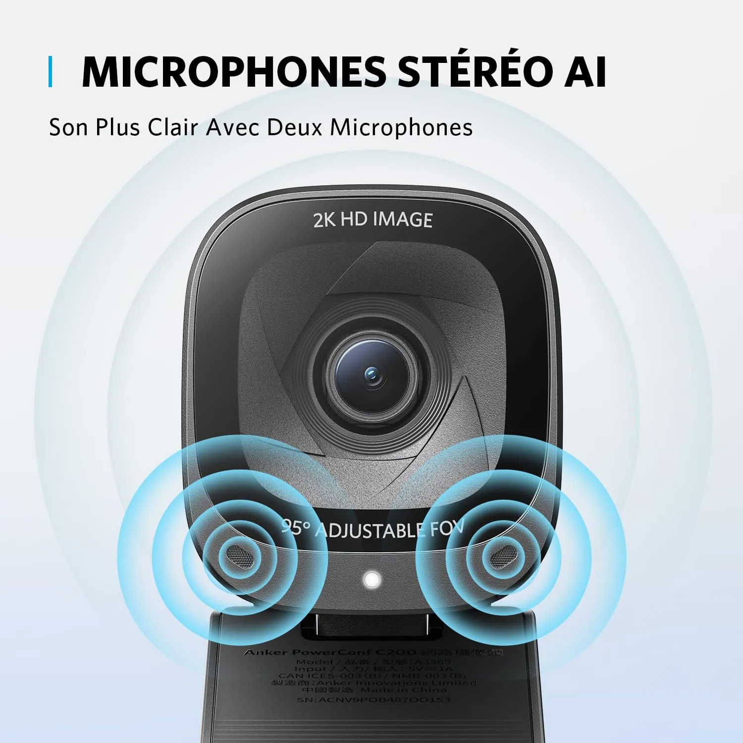 Anker PowerConf C200 webcam USB 2K micro IA