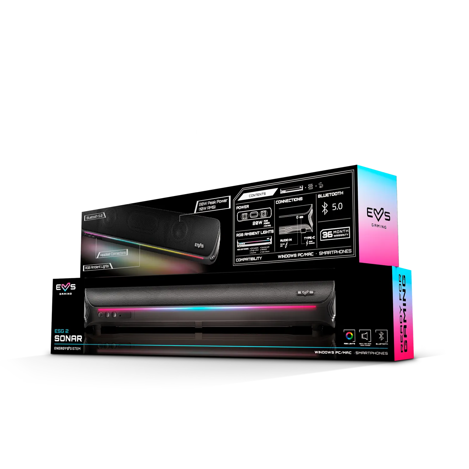 Energy Sistem ESG 2 Sonar barre de son noir 10 W RGB
