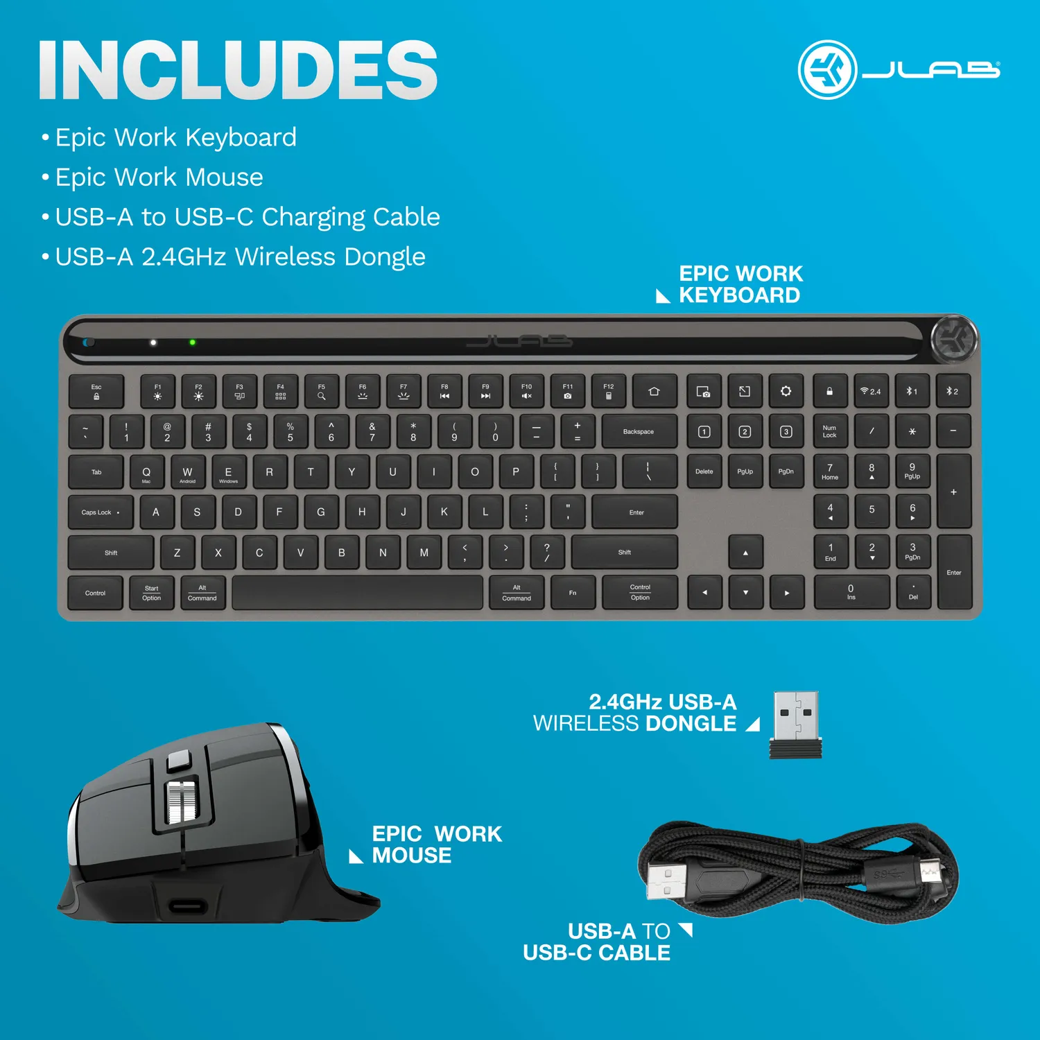 JLab Epic bundle clavier souris sans fil 3 appareils
