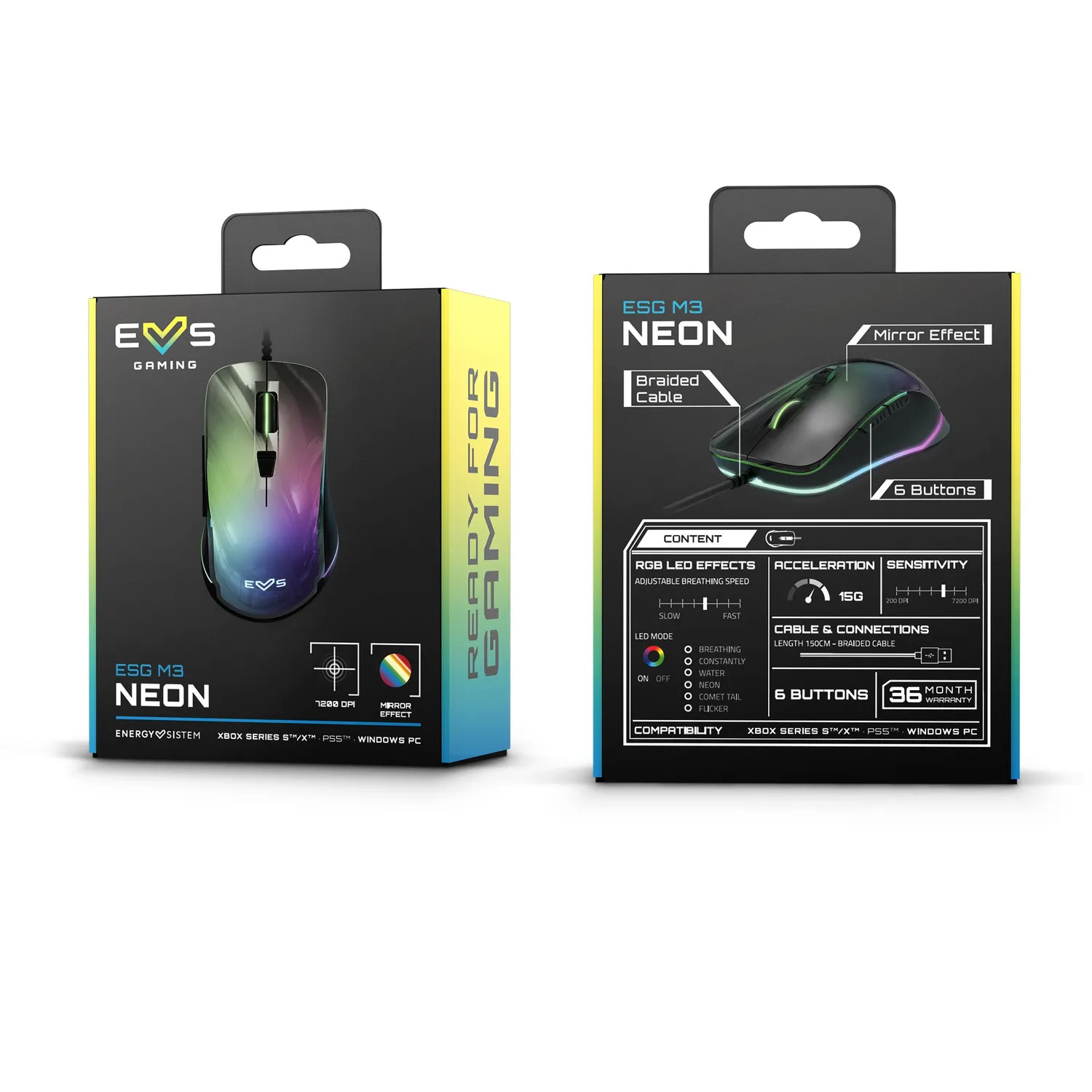 Energy Sistem ESG M3 Neon souris gaming noire RGB miroir