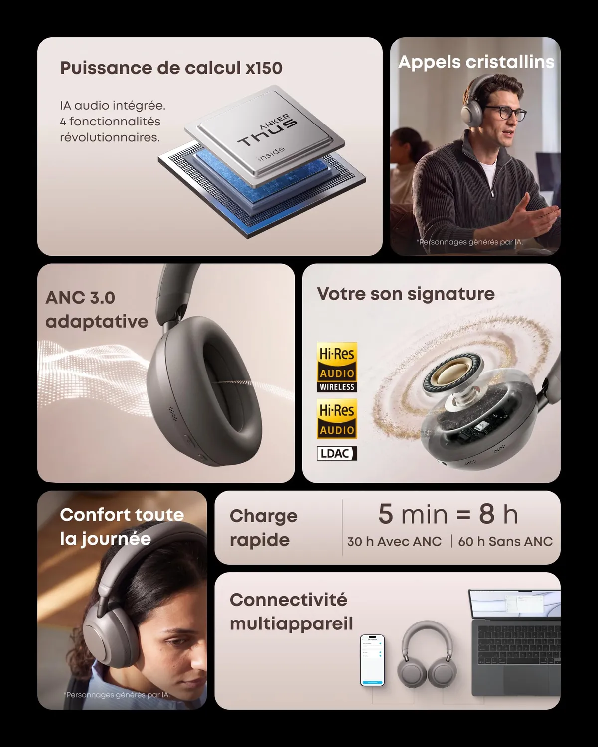 Soundcore Space 2 Pro casque gris crépuscule ANC
