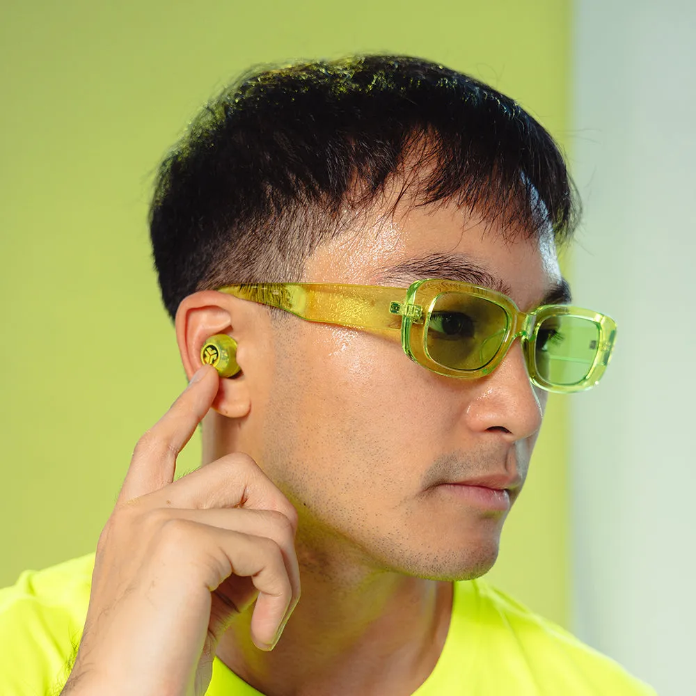 JLab Go Pop ANC écouteurs sans fil vert néon transparent