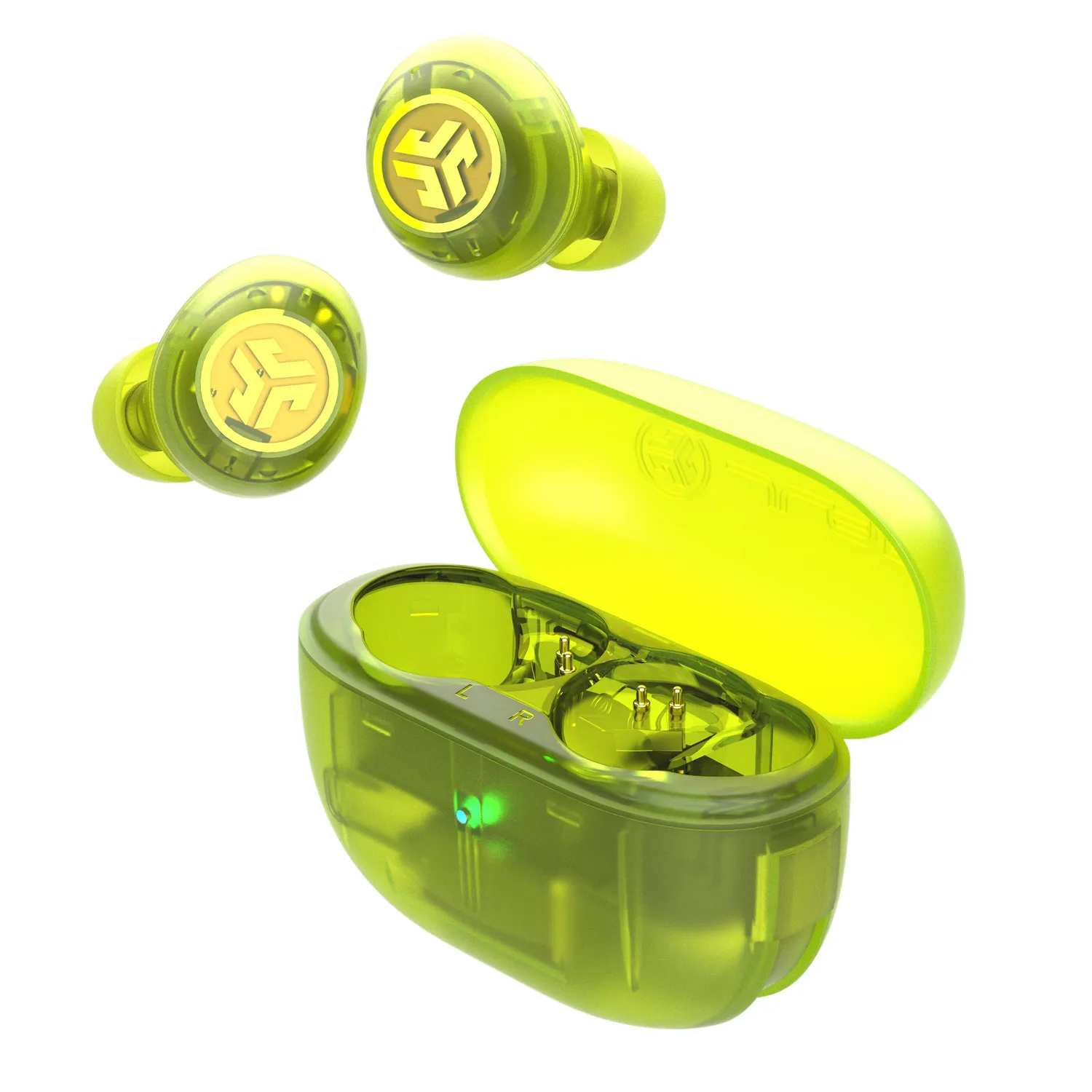 JLab Go Pop ANC écouteurs sans fil vert néon transparent