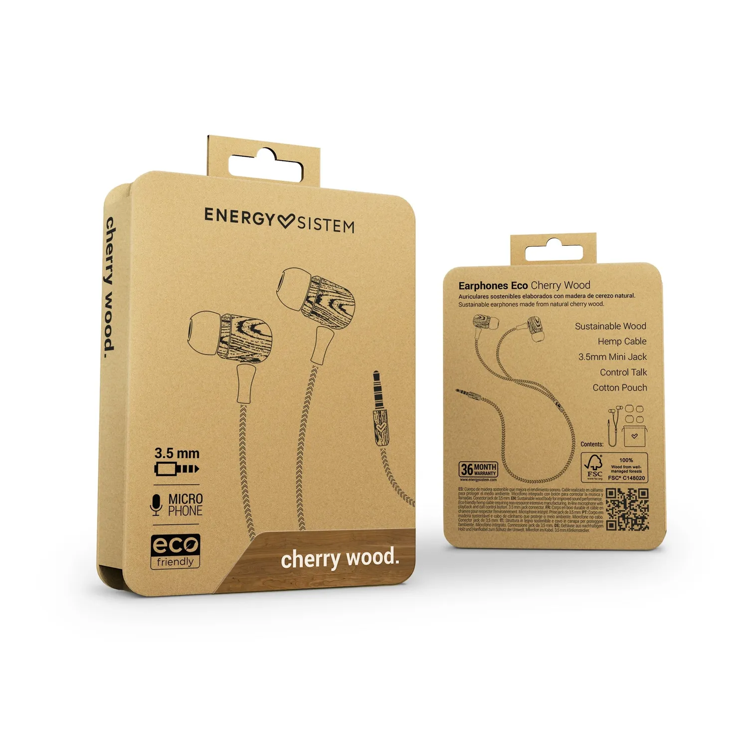 Energy Sistem Earphones Eco Cherry écouteurs bois caramel