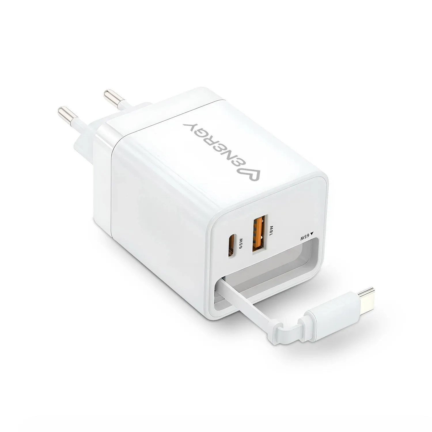 Energy Sistem Retractable Charger chargeur White 20W GaN