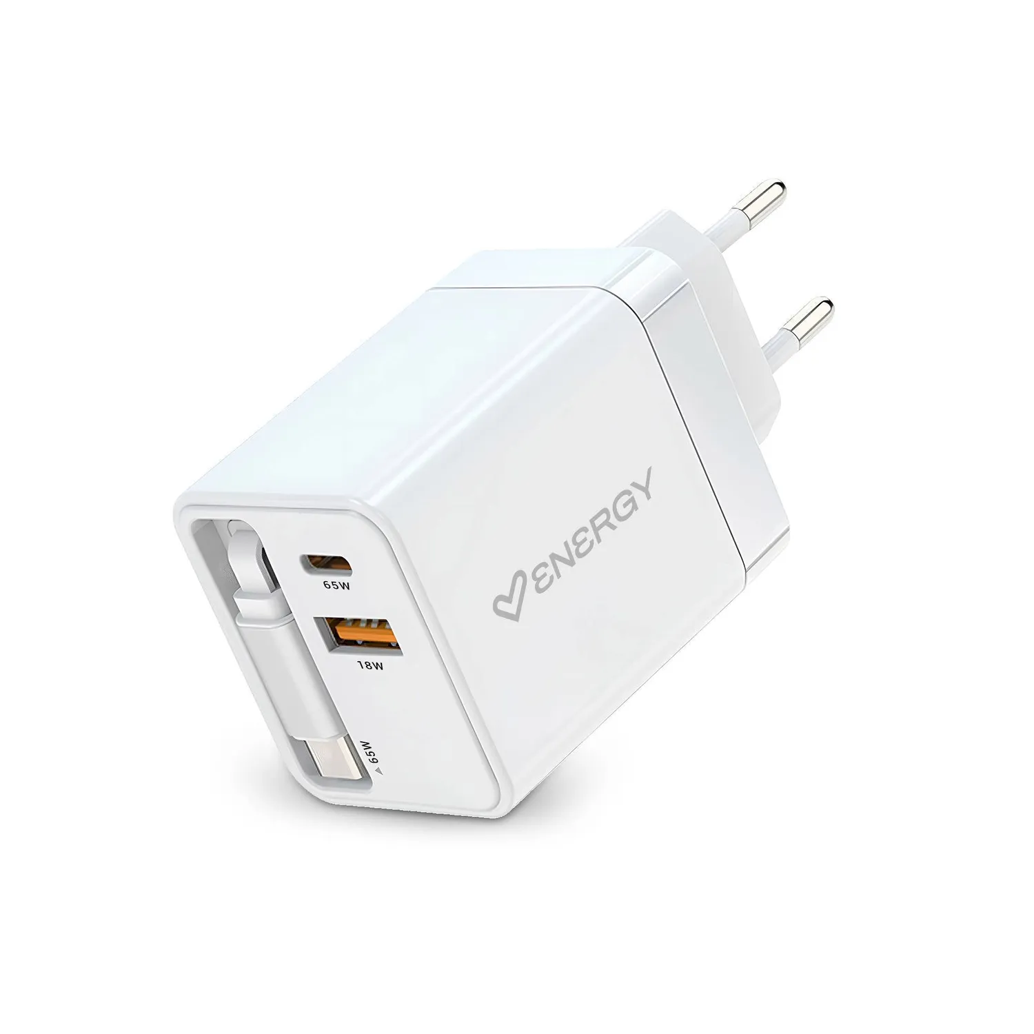 Energy Sistem Retractable Charger chargeur White 20W GaN