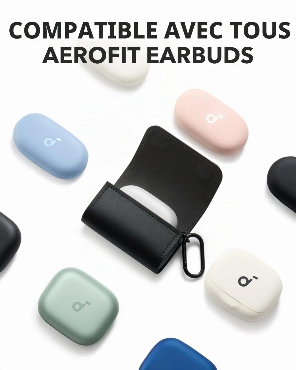 Soundcore AeroFit étui casque cuir PU mousqueton magnétique