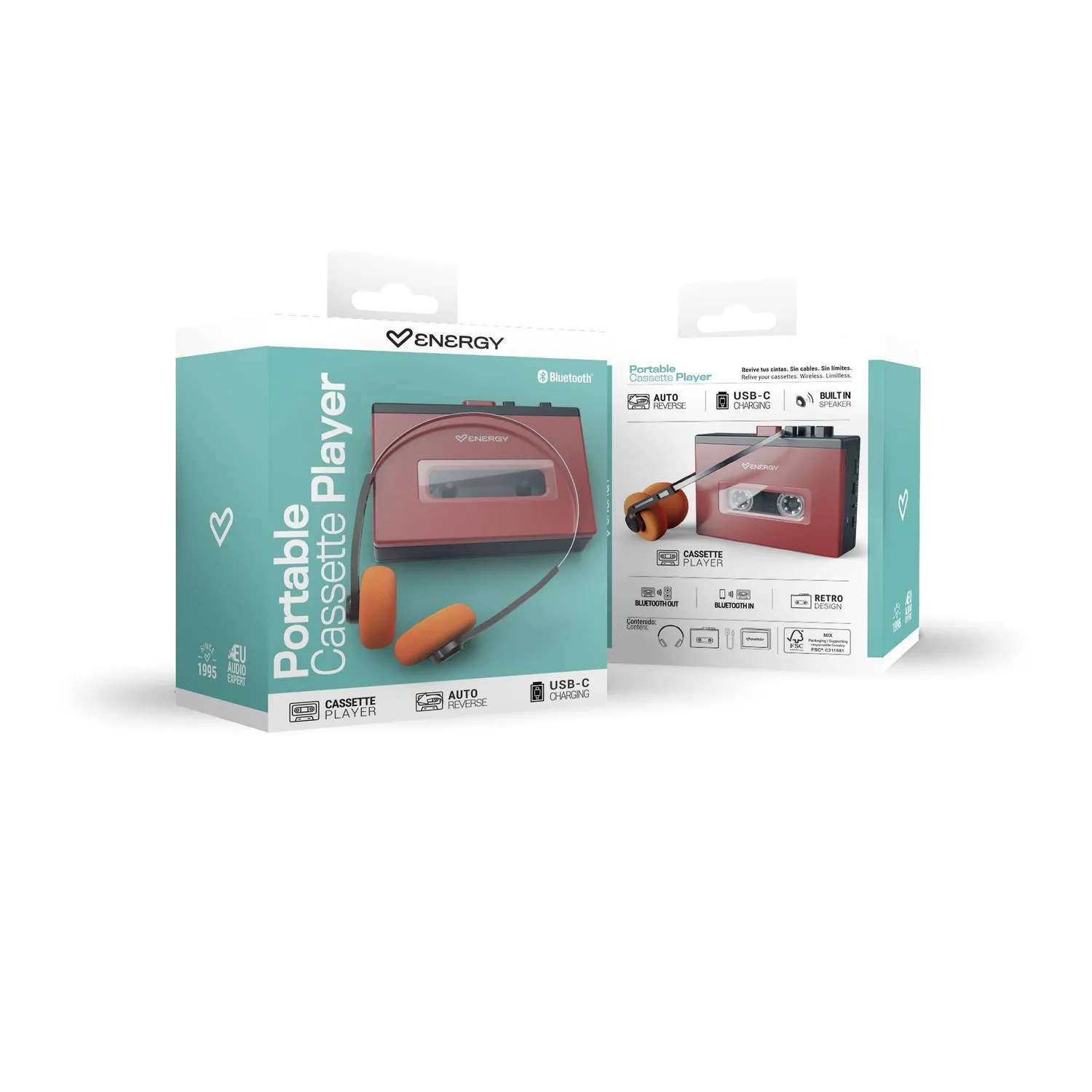 Energy Sistem Portable Cassette Player lecteur rouge Bluetooth