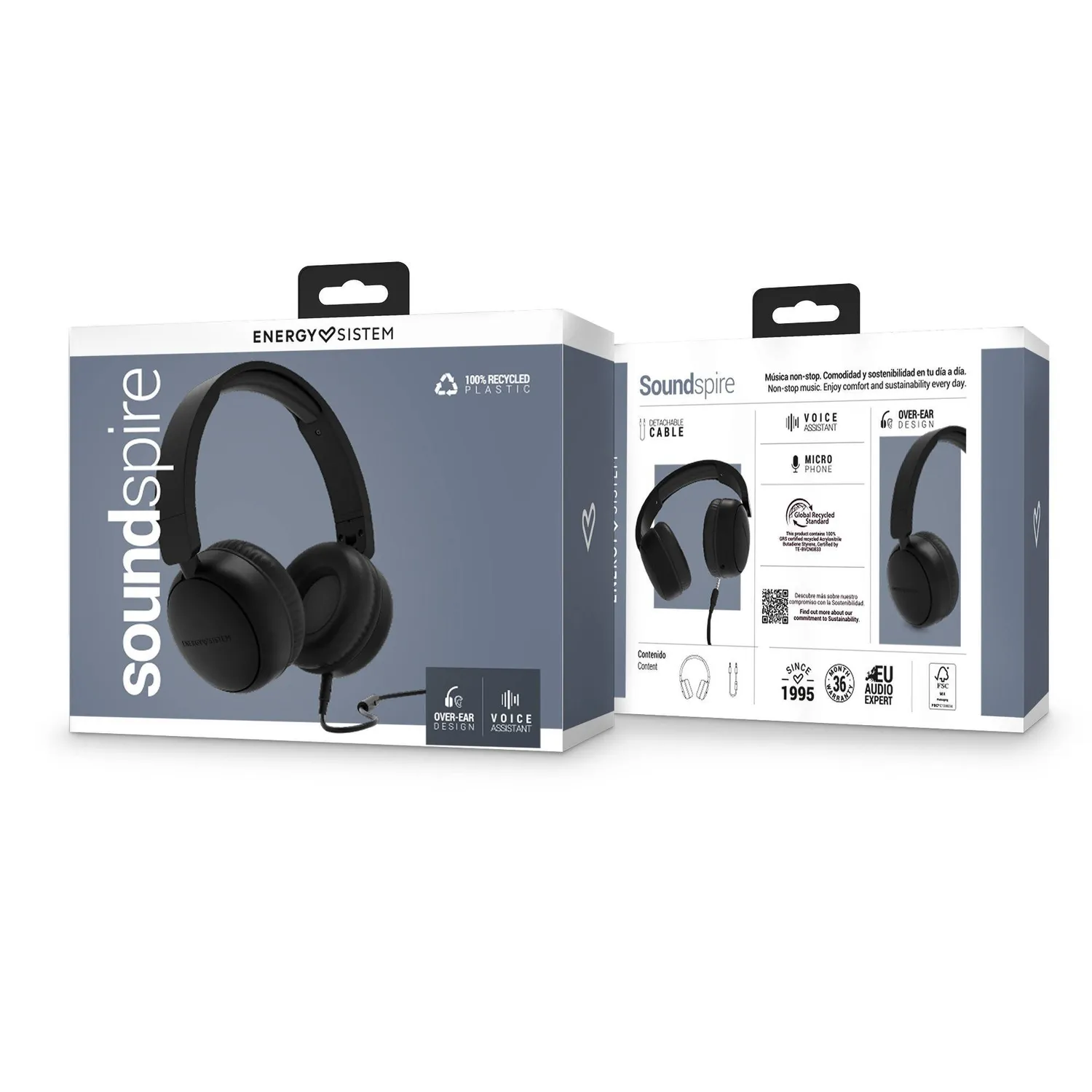 Energy Sistem Soundspire casque filaire noir circum-aural recyclé