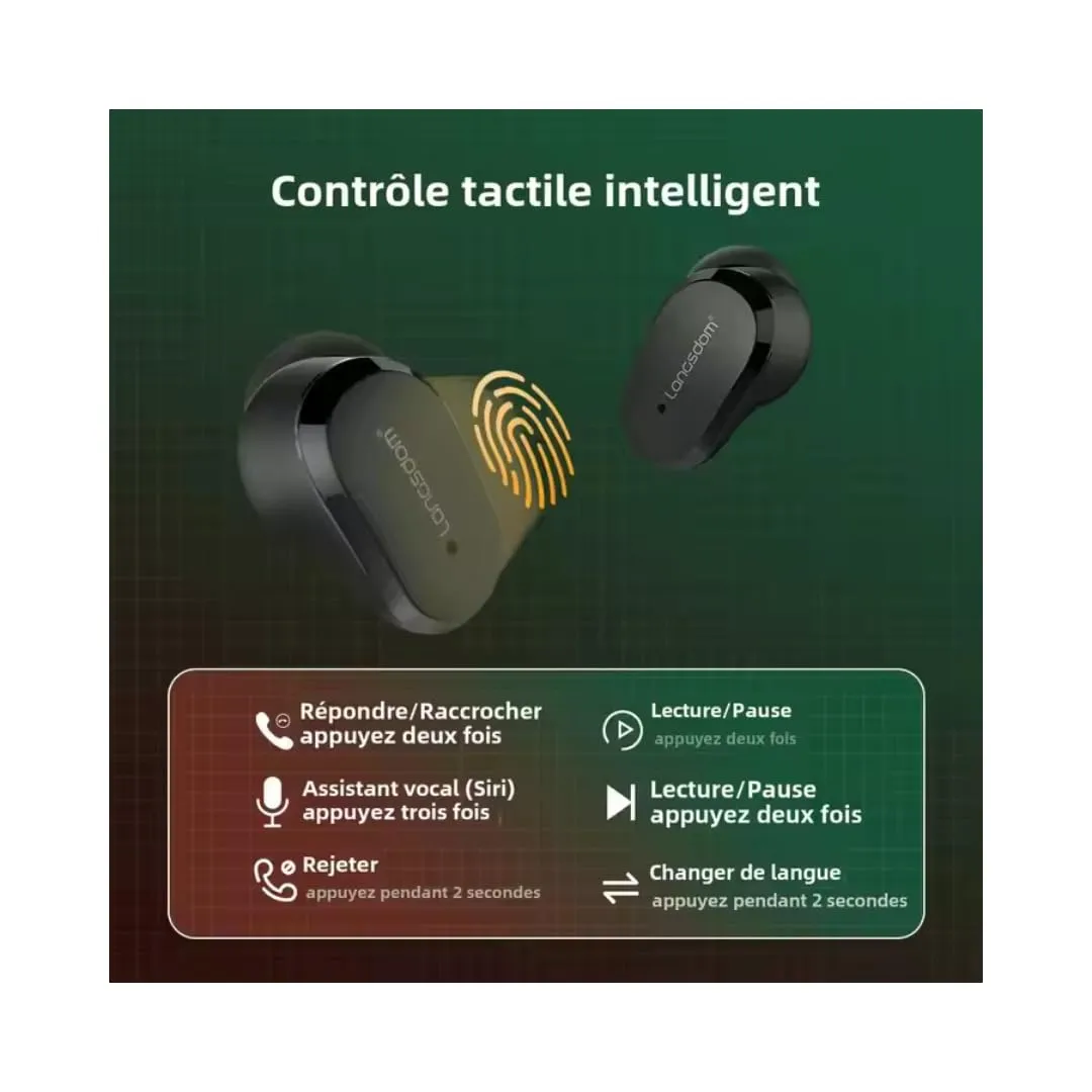 Soundswealth mini écouteurs bluetooth 5.1 noir LED 18h