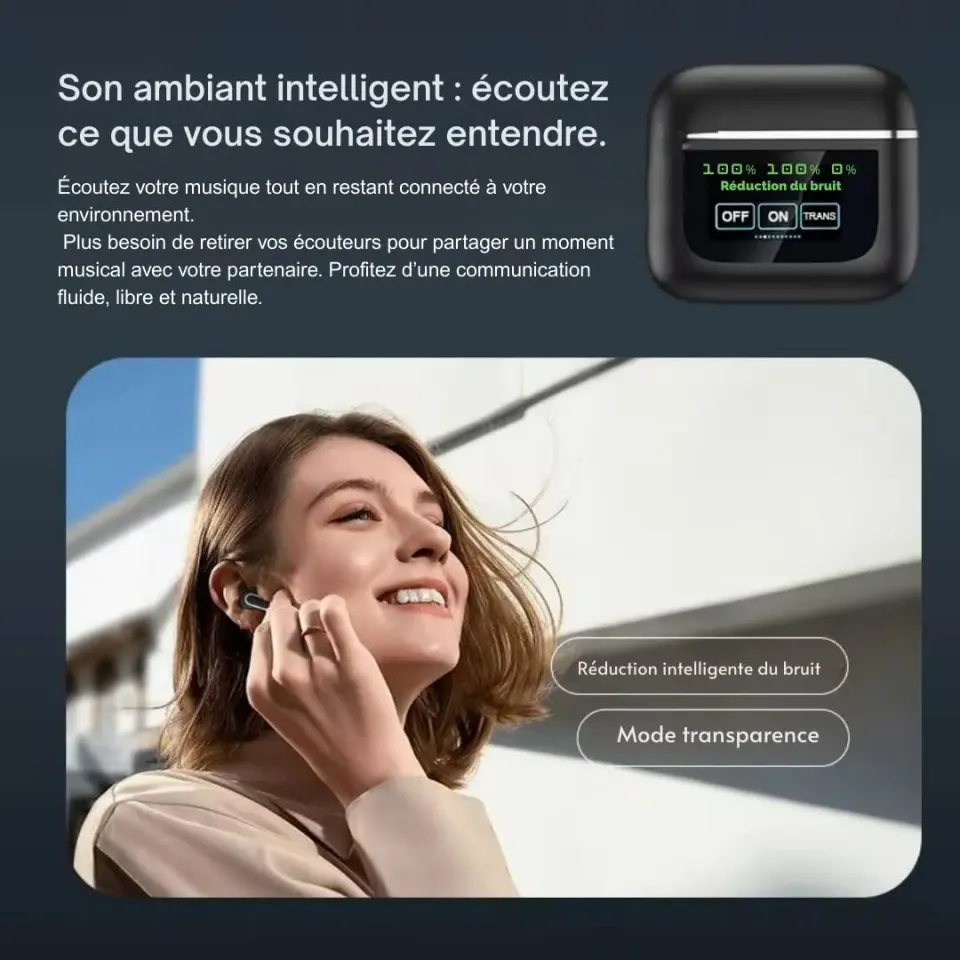 Soundswealth écouteurs Bluetooth 5.4 gris ANC 24h