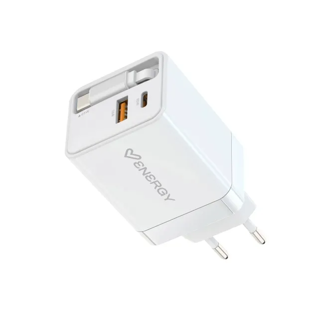 Energy Sistem Retractable Charger chargeur White 20W GaN