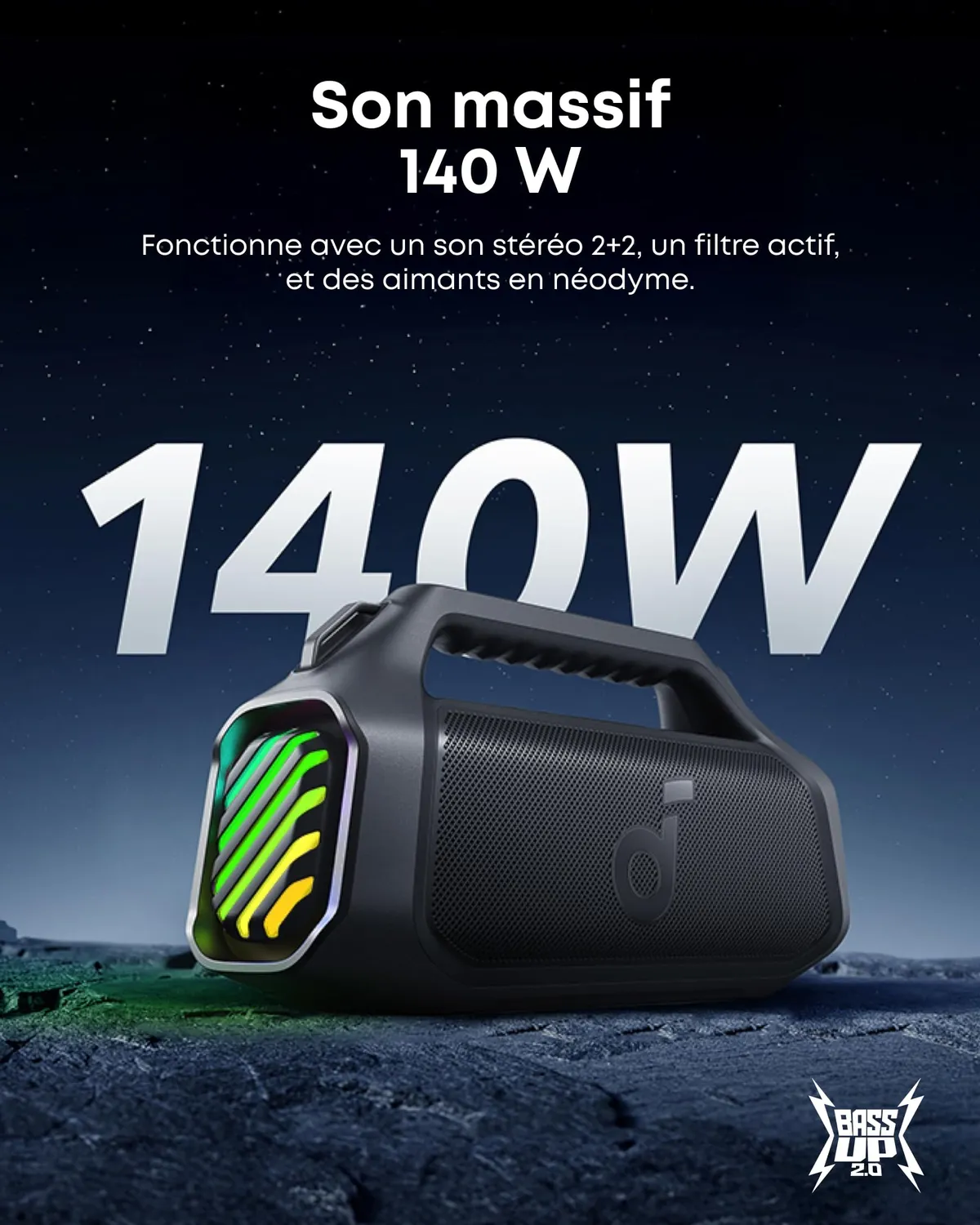 Soundcore Boom 2 Plus enceinte Bluetooth noir minuit 140W