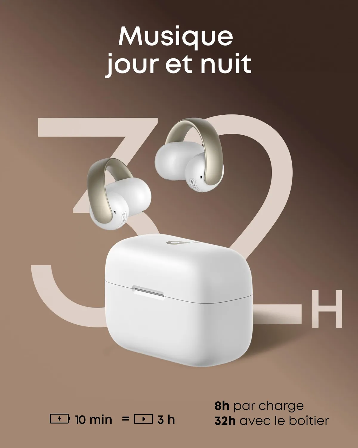 Soundcore AeroClip écouteurs ouverts champagne clip