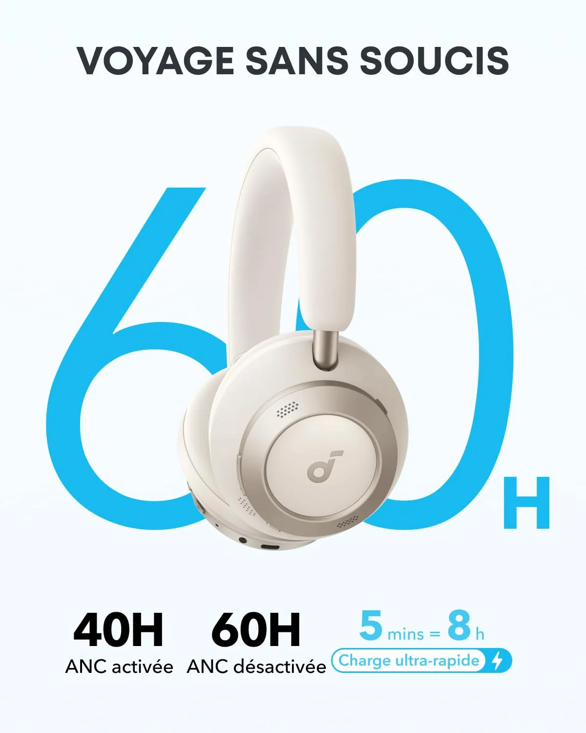 soundcore Space One Pro casque bluetooth blanc crème 60h