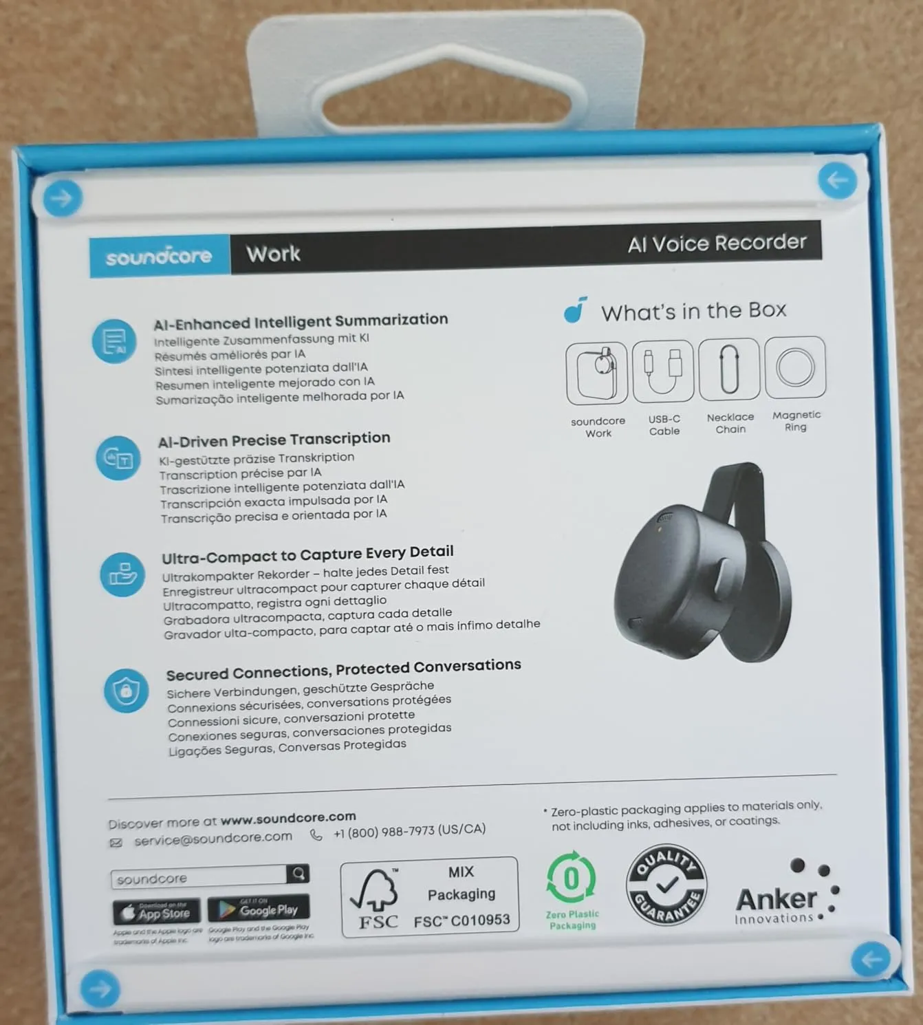 soundcore Work enregistreur vocal 64 Go noir minuit IA