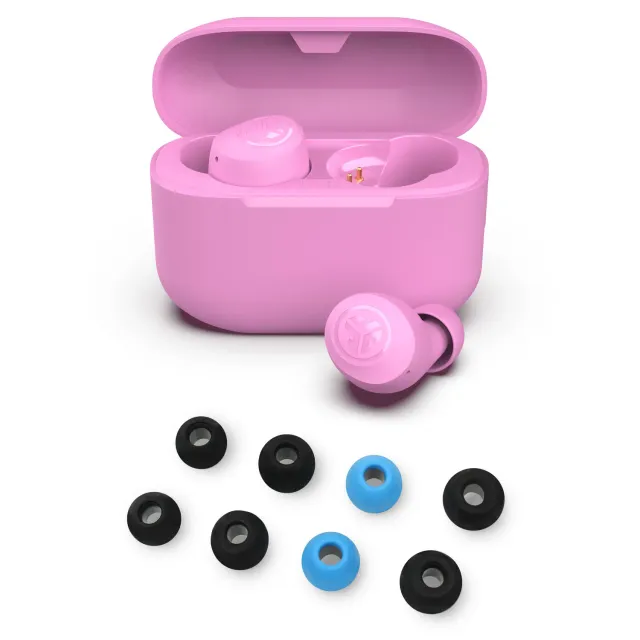 JLab GO Pop+ écouteurs bluetooth rose coffret foam