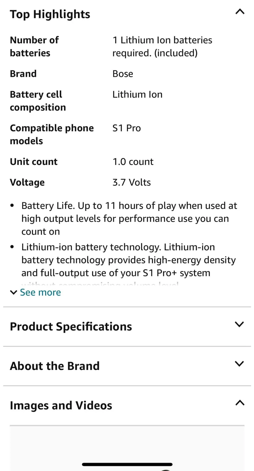 Bose Aviation S1 Pro+ batterie rechargeable noir lithium