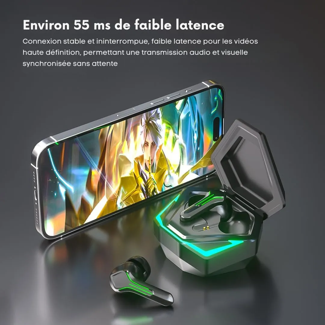 Soundswealth écouteurs gaming bluetooth 5.4 noir 25h