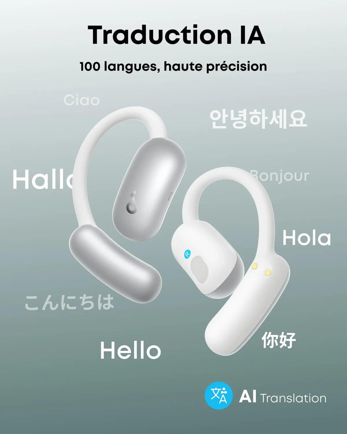 Soundcore AeroFit 2 écouteurs ouverts blanc traduction IA