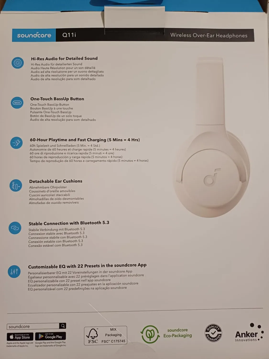 Soundcore Q11i casque bluetooth gris-noir 60h basses