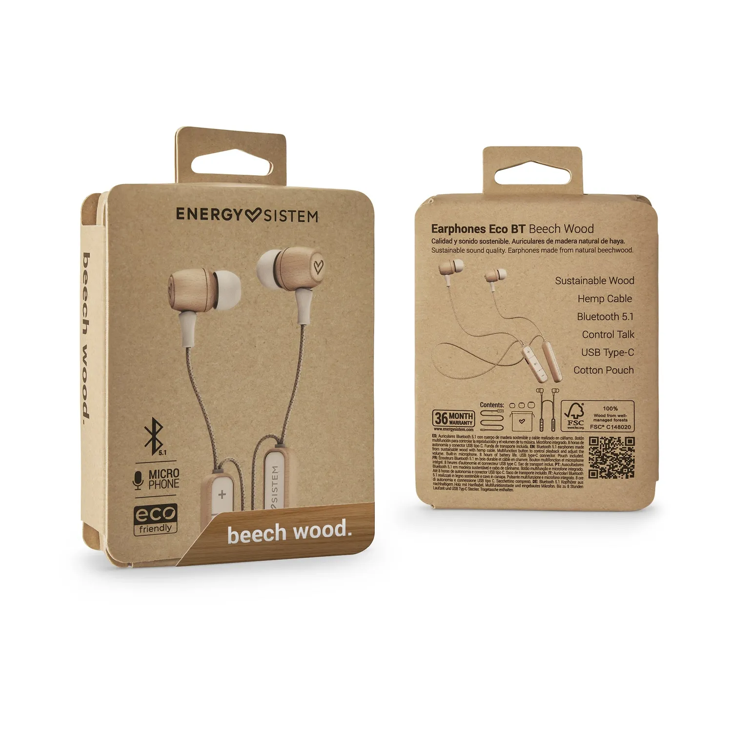 Energy Sistem Eco écouteurs filaires bois Caramel