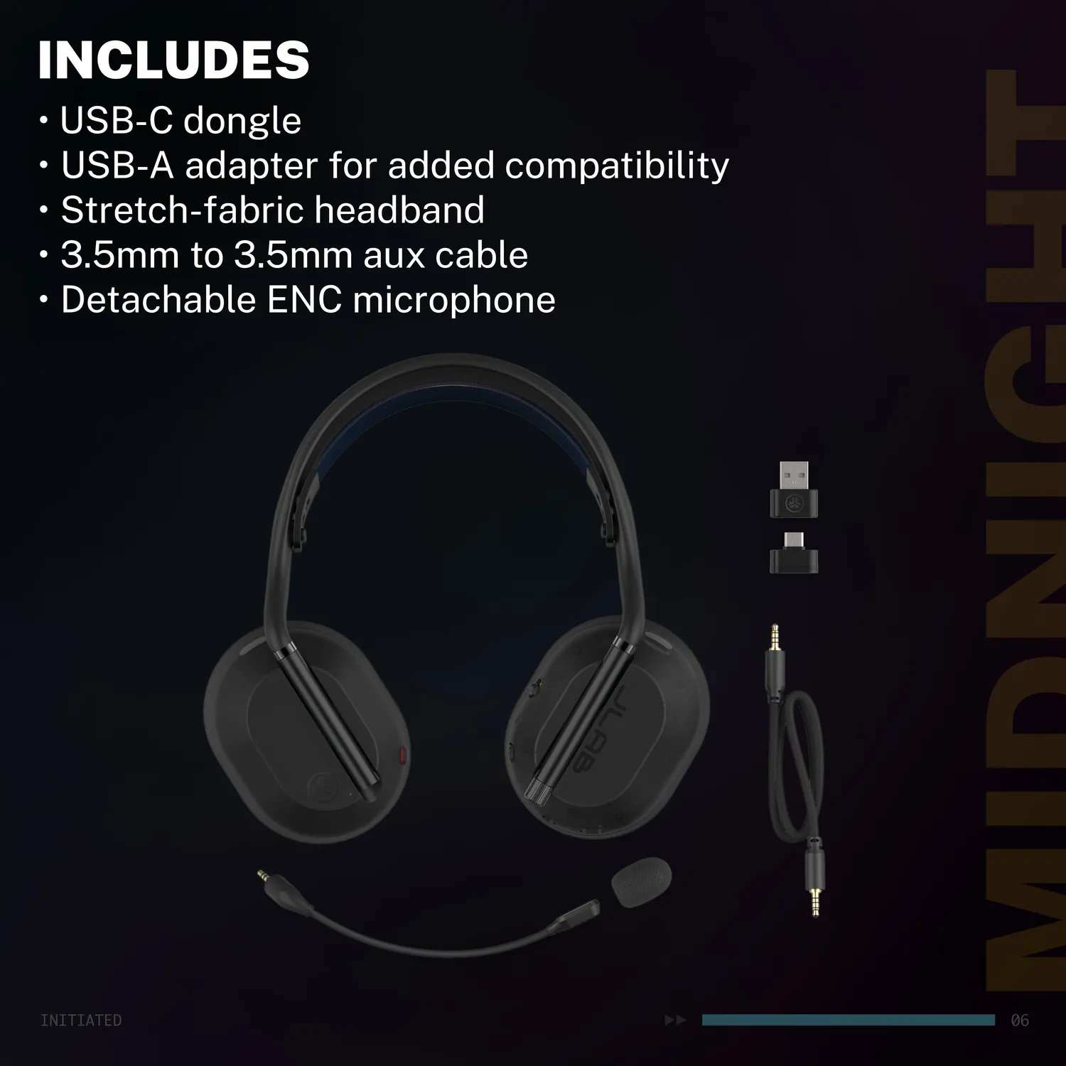 JLab Midnight Wireless casque gaming noir 100h