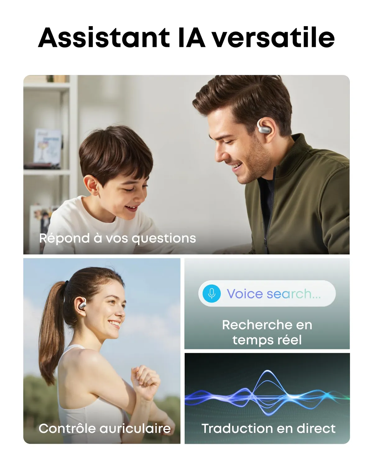 Soundcore AeroFit 2 écouteurs ouverts blanc traduction IA