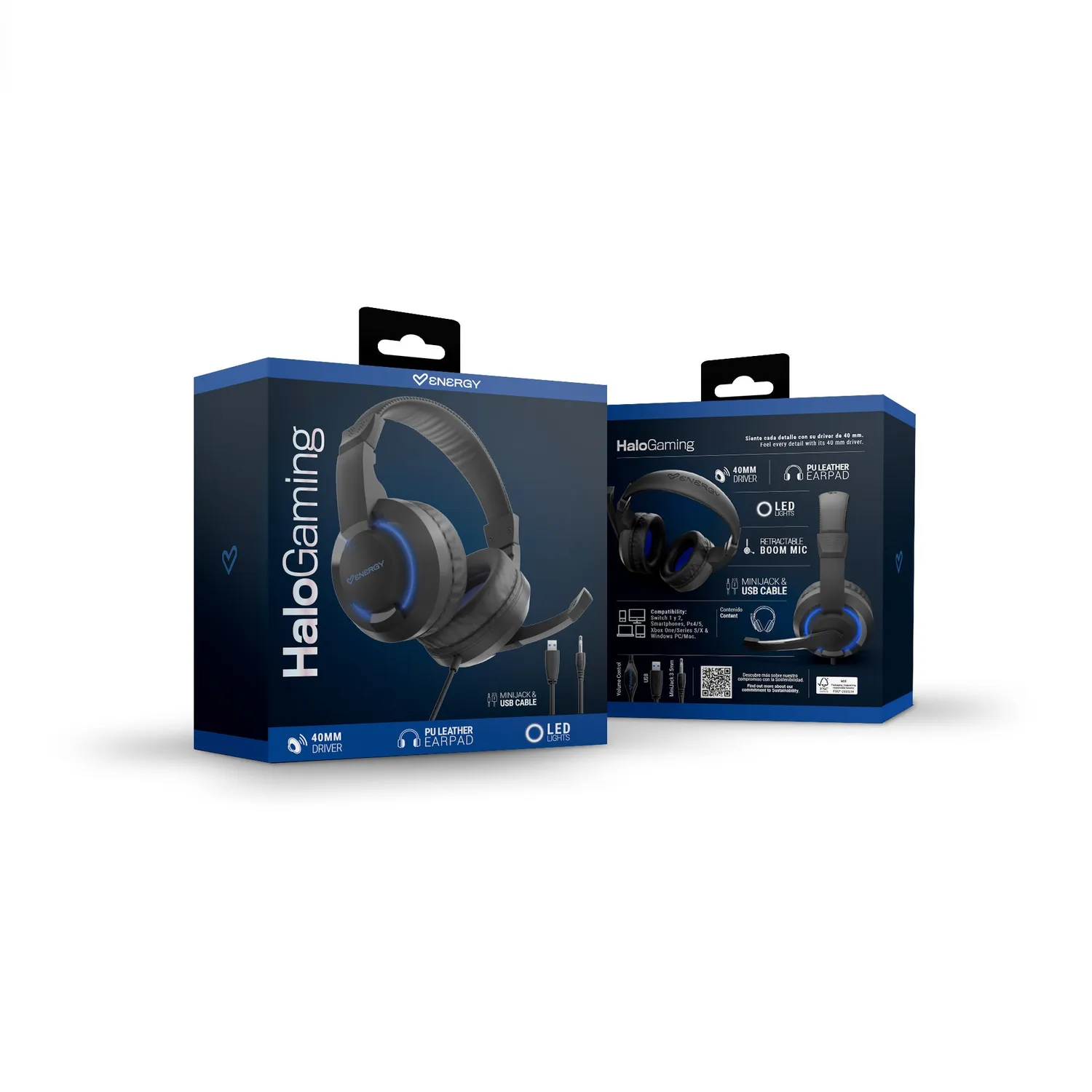 Energy Sistem Halo casque gaming noir jack LED 40 mm