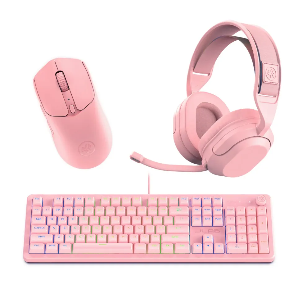 JLab Nightfall pack gaming rose headset clavier souris