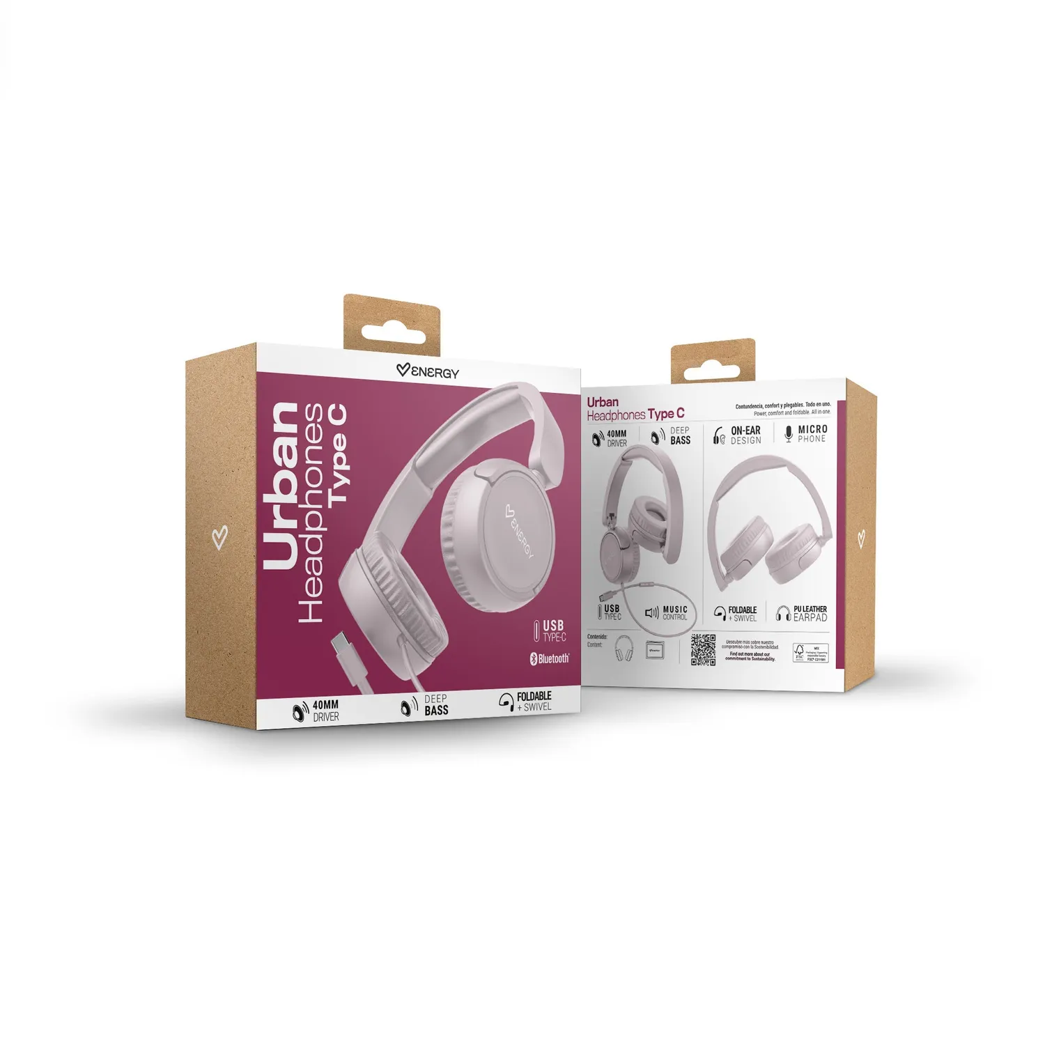 Energy Sistem Urban Headphones Type C casque rose USB-C Deep Bass