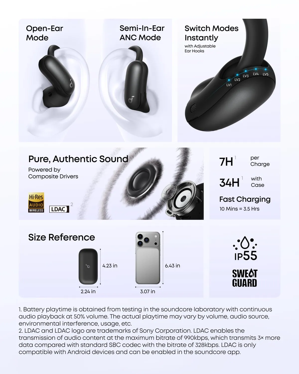 soundcore AeroFit 2 Pro écouteurs ouverts noir ANC