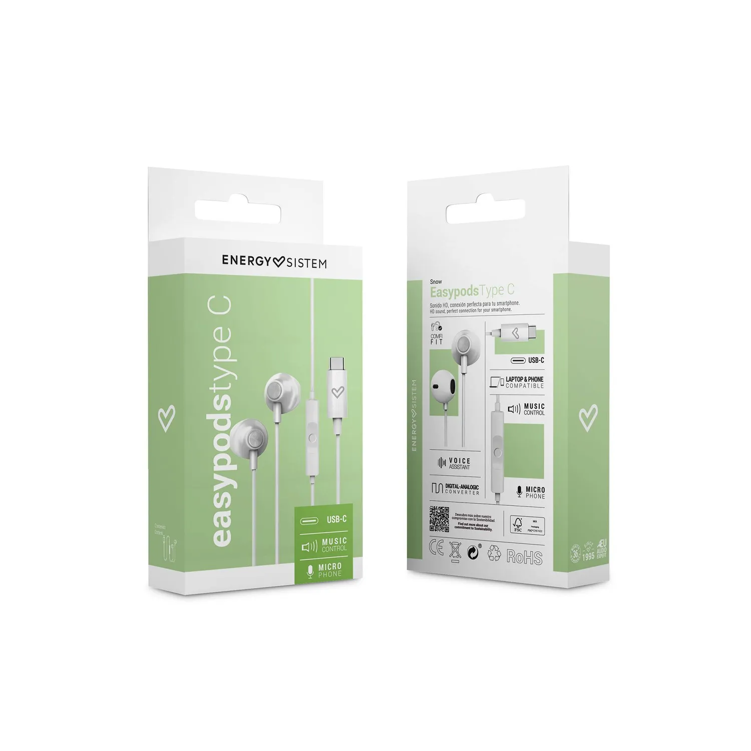 Energy Sistem EasyPods Type C écouteurs filaires Snow micro