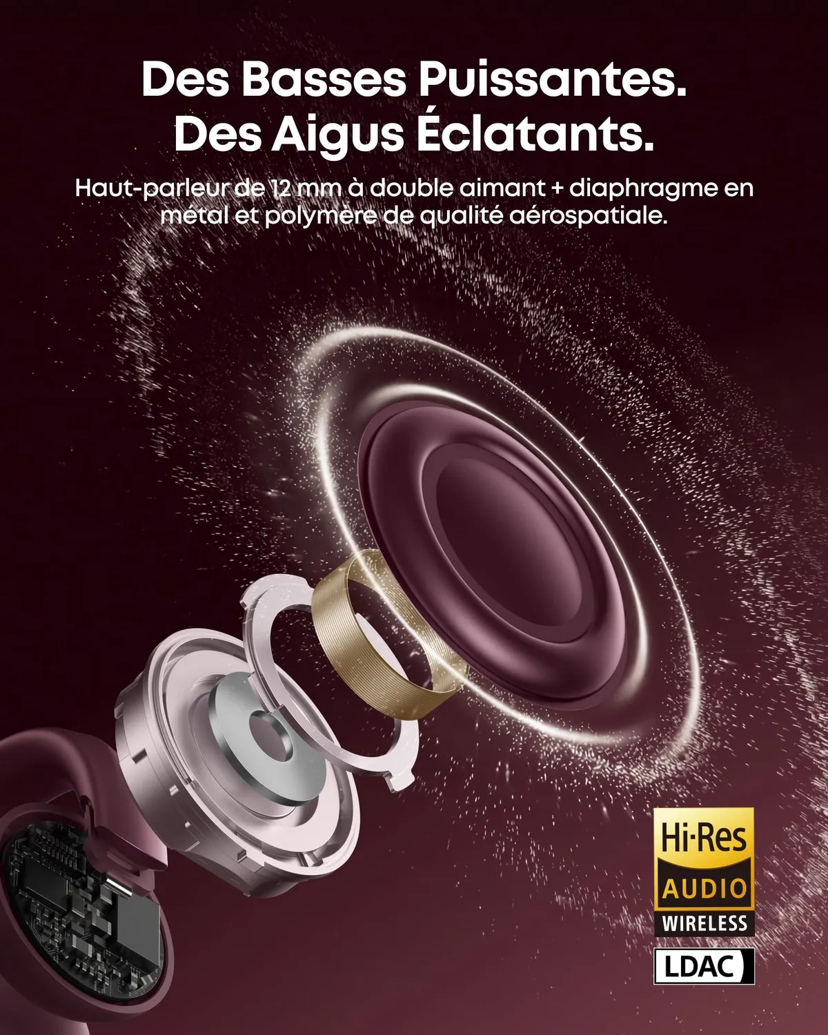 Soundcore AeroClip 2 écouteurs ouverts rouge LDAC 6,2 g